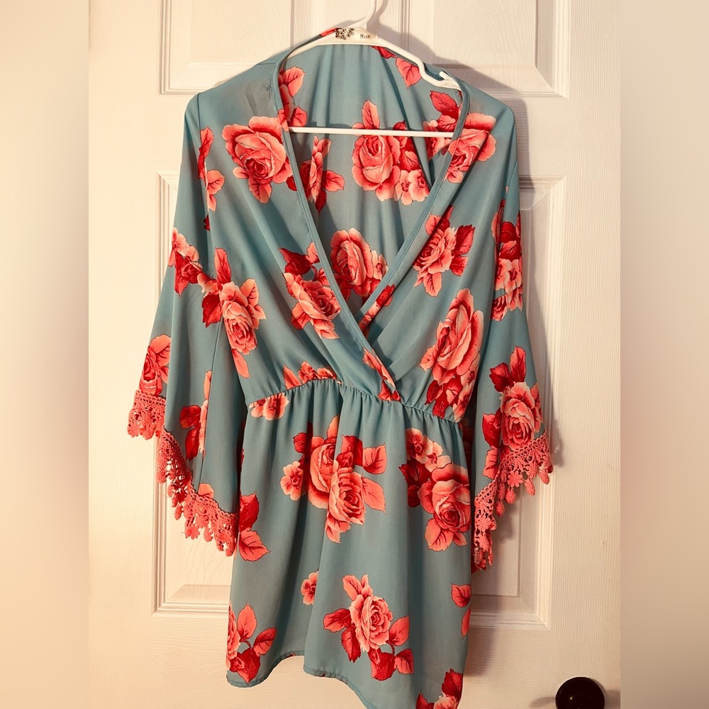 Miin Floral Blue and Red romper